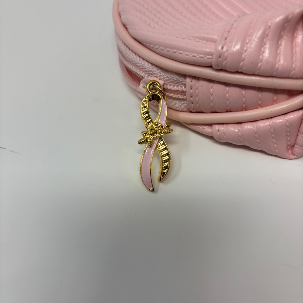 VTG Avon Breast Cancer Awareness Cosmetic Bag W/ Pink Metal Bow Zipper 1998 NEW - Picture 3 of 5